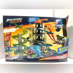 Adventure Force Ultimate Dino City Raptor Garage, Diecast Vehicle Playset Read!